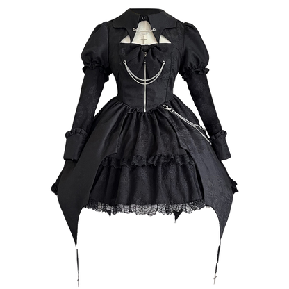 Dark Gothic High-Waist Long-Sleeve Lolita Dress YOU0235