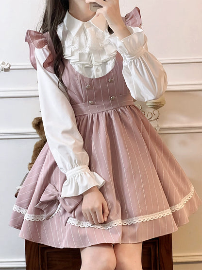 Frill Shoulder Pink Stripe Dress LAL0102