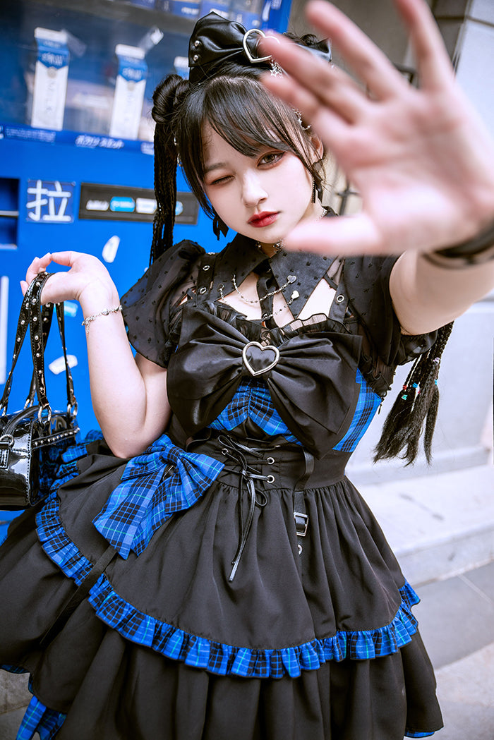 【12月5日予約締切】Lolita Dark Klein Blue Checkered Dress ALI0006