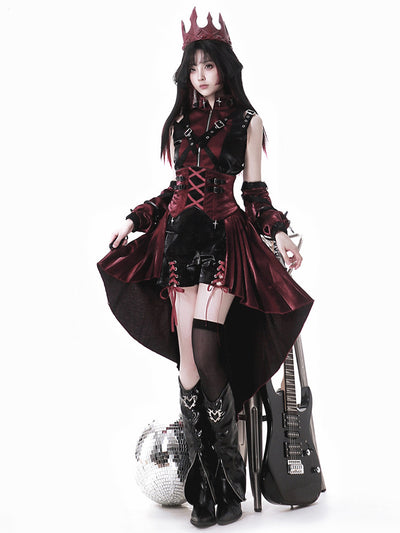 Red Black Gothic Lace-Up Corset Dress YOU0292