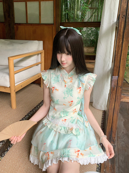Goldfish Print Stand Collar Two-Piece Set LAL0202