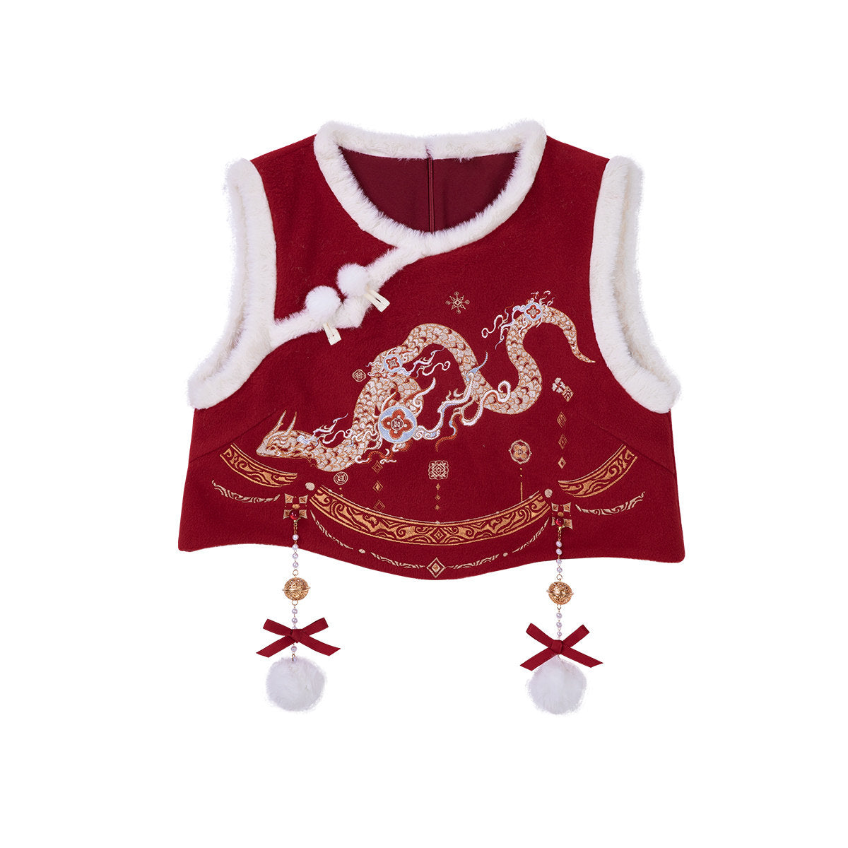 Chinese Dragon Embroidered Vest And Skirt Set YOU0288
