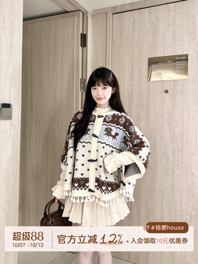 Fair Isle Tassel Knit Cape BEL0018