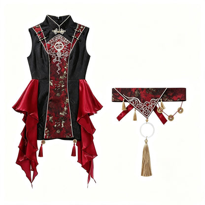 Black Red Dragon Embroidered China Style Set YOU0276