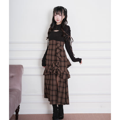 Knit Check Patchwork Long Dress NOG0023