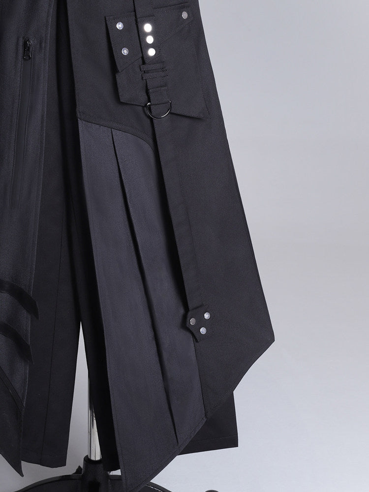 Black Gothic Asymmetric Apron Pants Set YOU0291