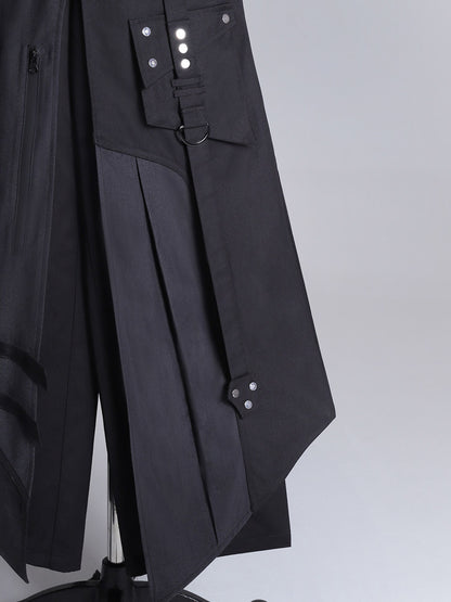 Black Gothic Asymmetric Apron Pants Set YOU0291