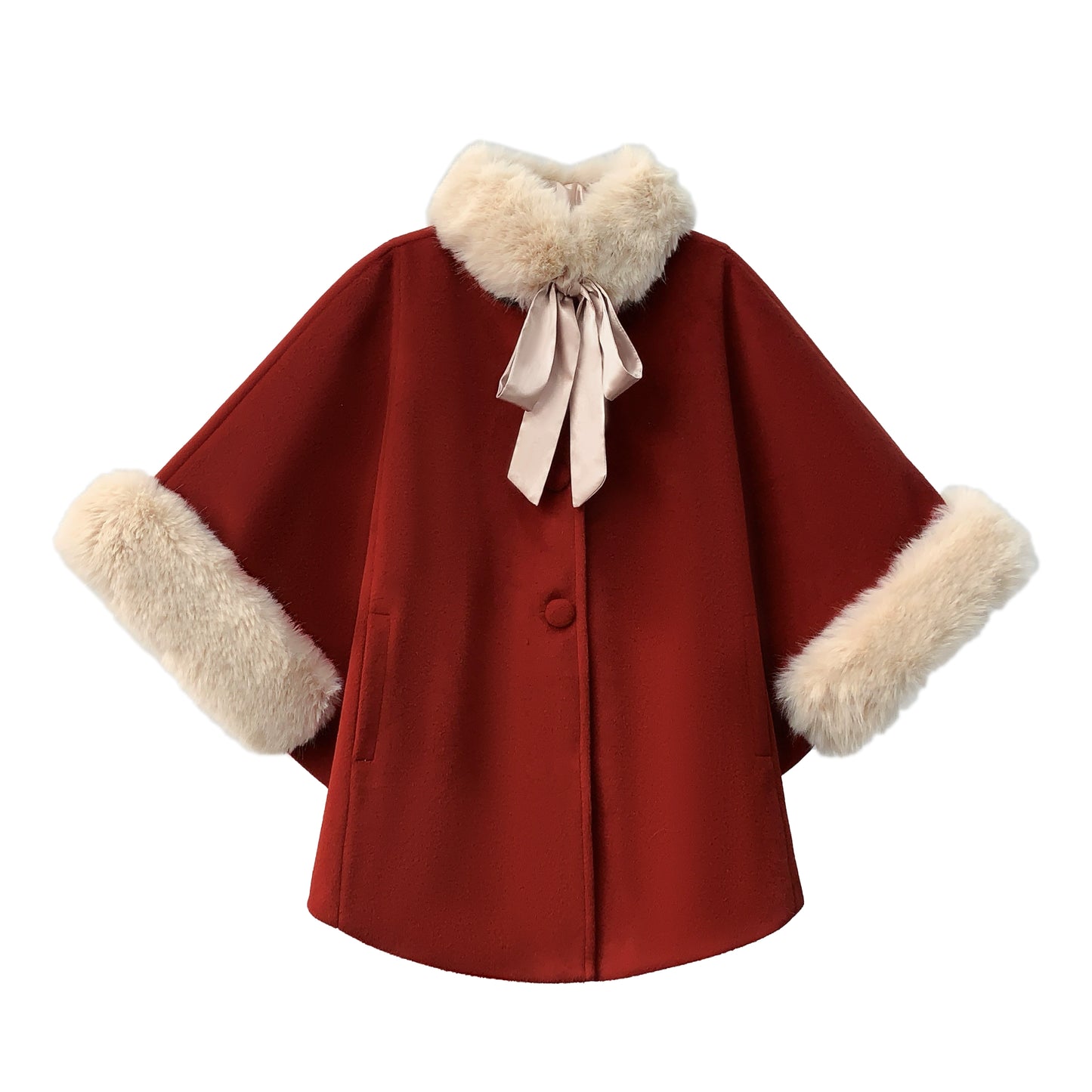 Fluffy Fur Red Wool Cape Coat HUT0129