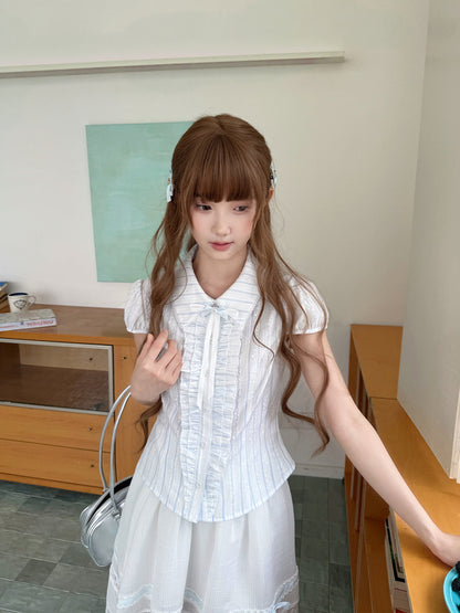 Striped Doll Collar Puff Sleeve Blouse LAL0204