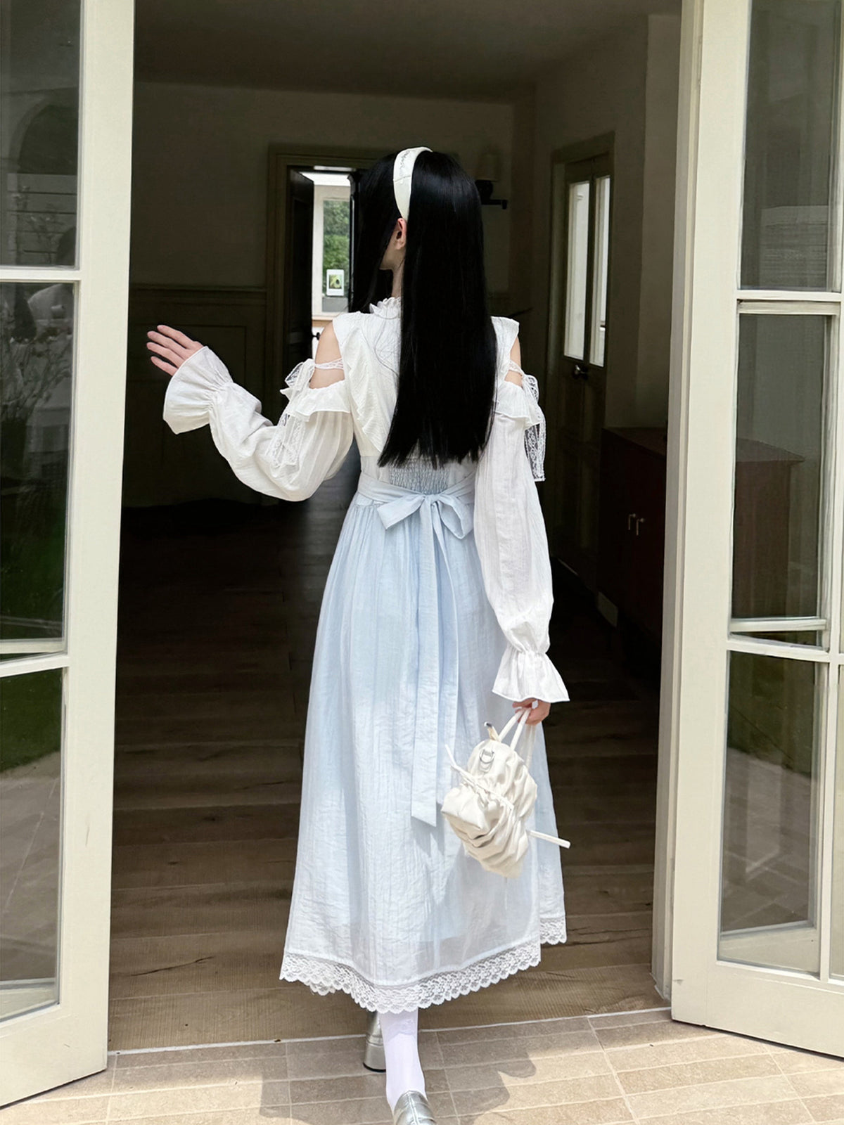 Off-Shoulder Ruffle Lace Long Dress LAL0132