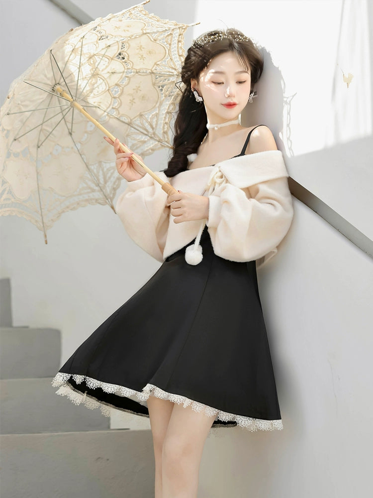 Fur Ball White Outer & Black Dress YOU0201