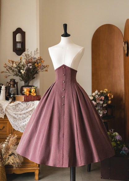 Vintage Pinstripe Button-Front Midi Skirt FOR0071