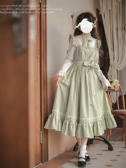 French Light Green Plaid Dress HUT0013