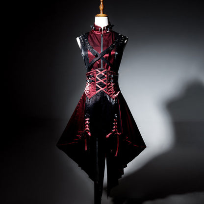 Red Black Gothic Lace-Up Corset Dress YOU0292