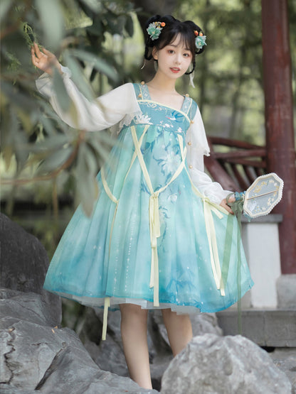 Flower Print Light Blue China Dress YOU0082