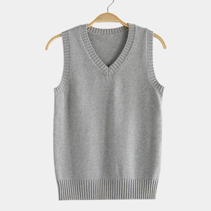 Knitting Factory 卸売の21色JKユニフォーム無地ベスト、日本のVネックプルオーバー秋冬セーターベストニットウェア