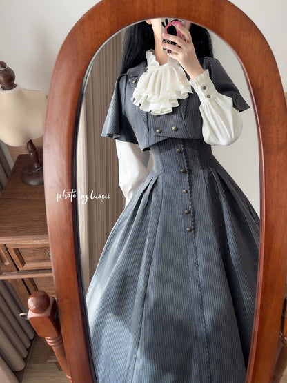 Vintage Ruffled Stand Collar Bow Shirt FOR0081