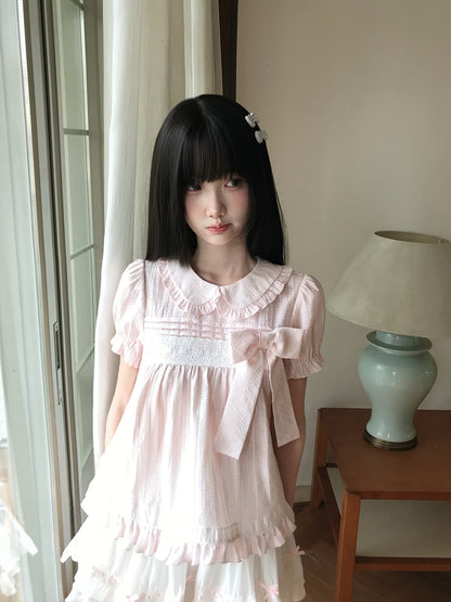 Sweet Bow Lace Doll Collar Puff Sleeve Dress LAL0225