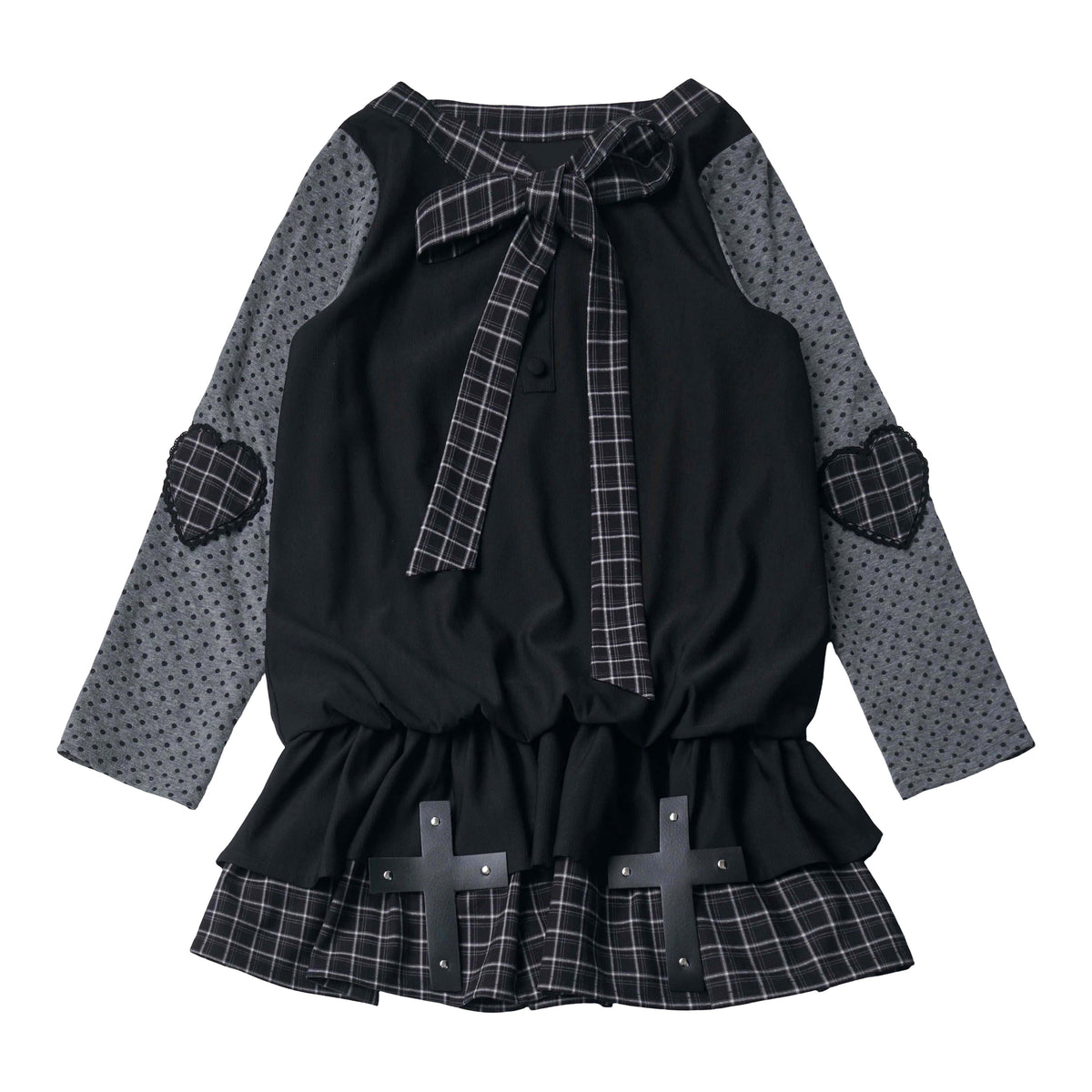 Plaid Puff Sleeve Gothic Tiered Dress PIN0026