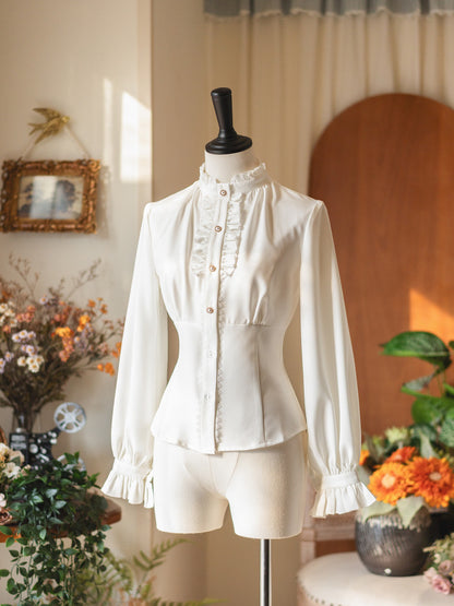 Vintage French Lolita Ruffle Collar Shirt FOR0080