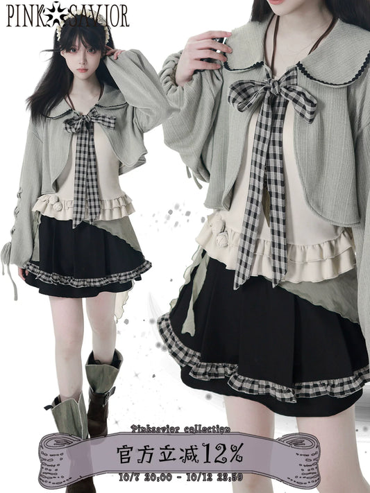 Hooded Cape Doll Collar Ribbon Jacket PIN0035
