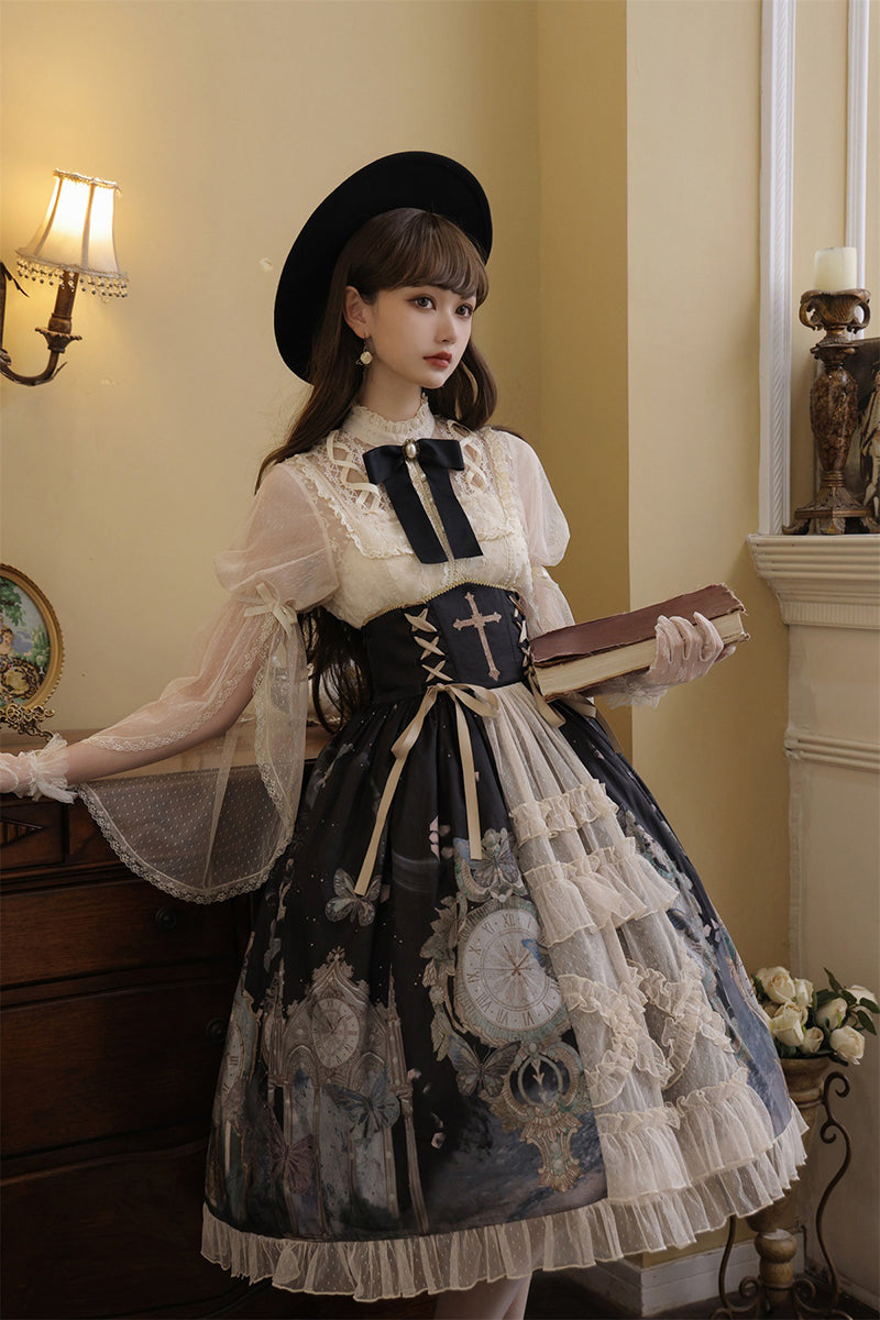 Clock & Butterfly Print Lolita Dress YOU0110