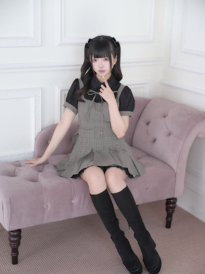Collared Plaid Pleated Pinafore Dress NOG0030