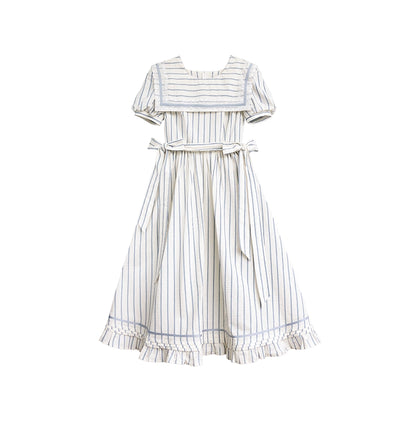 Stripe Style White Elegant Dress HUT0074