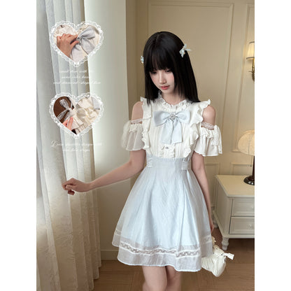 Off Shoulder Ruffle Lace Skirt Set LAL0229
