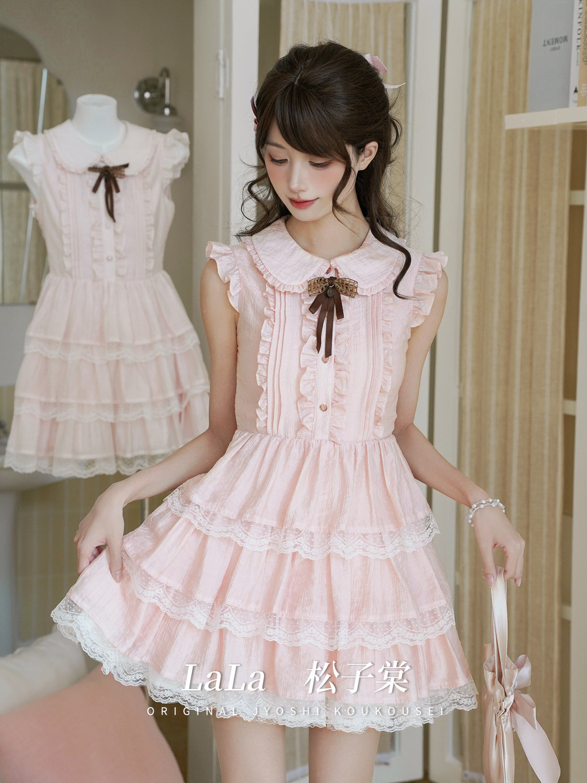 Round Collar Ruffle Tiered Dress LAL0252