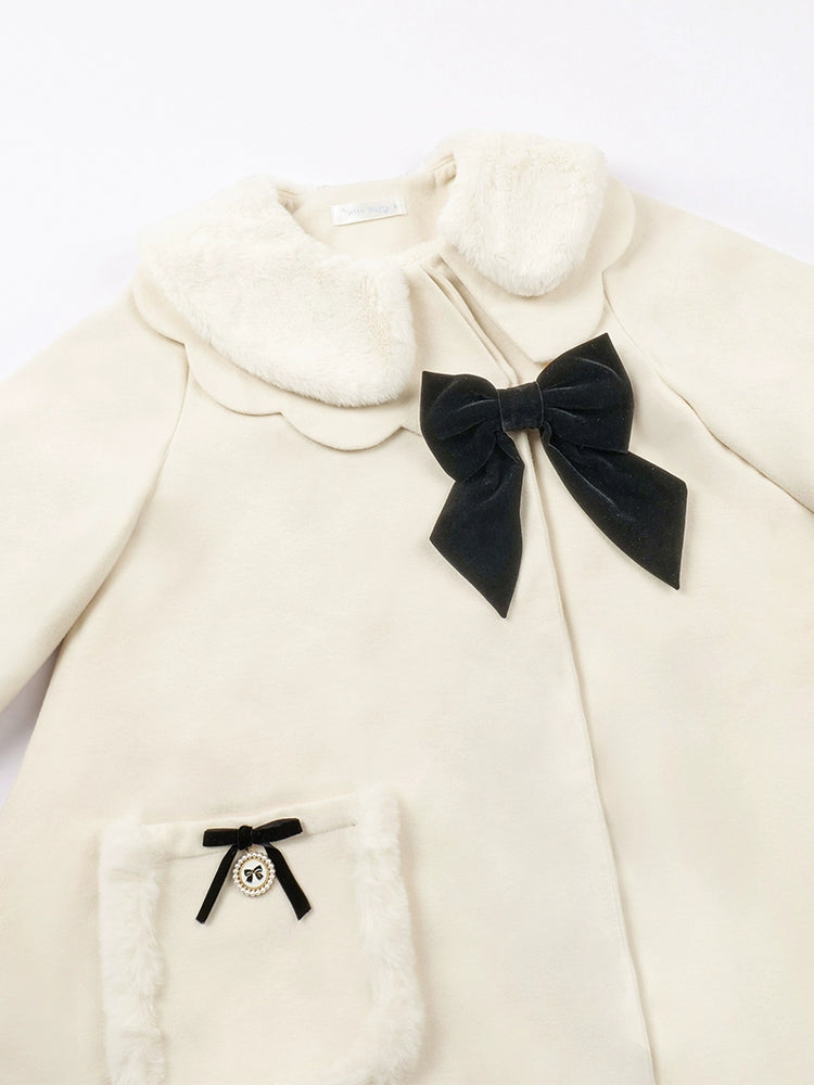 Big Black Ribbon Lolita White Coat WIT0031