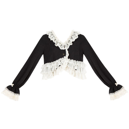 Lace Trim Cropped Knit Cardigan WIT0296