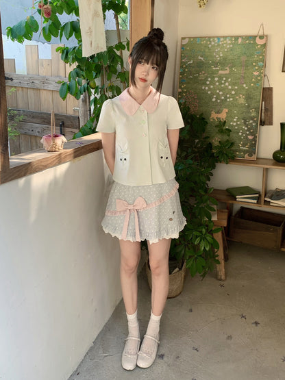 Mint Peter Pan Collar Cat Pocket Blouse LAL0182