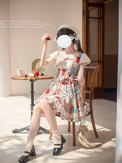 Patchwork Bear Print Pinafore Dress HUT0168