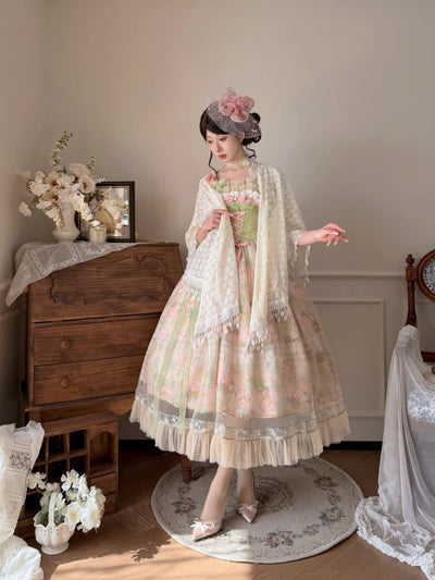 Floral Print Ribbon Waist Garden Dress ONE0024