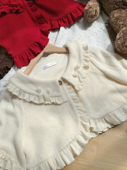 Ruffle Collar Cropped Knit Cardigan WIT0298