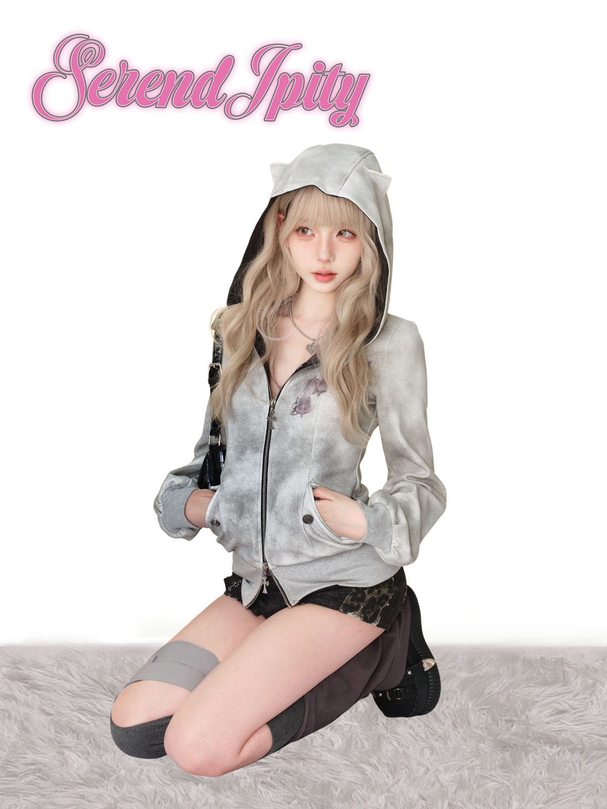 Tie Dye Hooded Zip Jacket Leopard Shorts SER0163