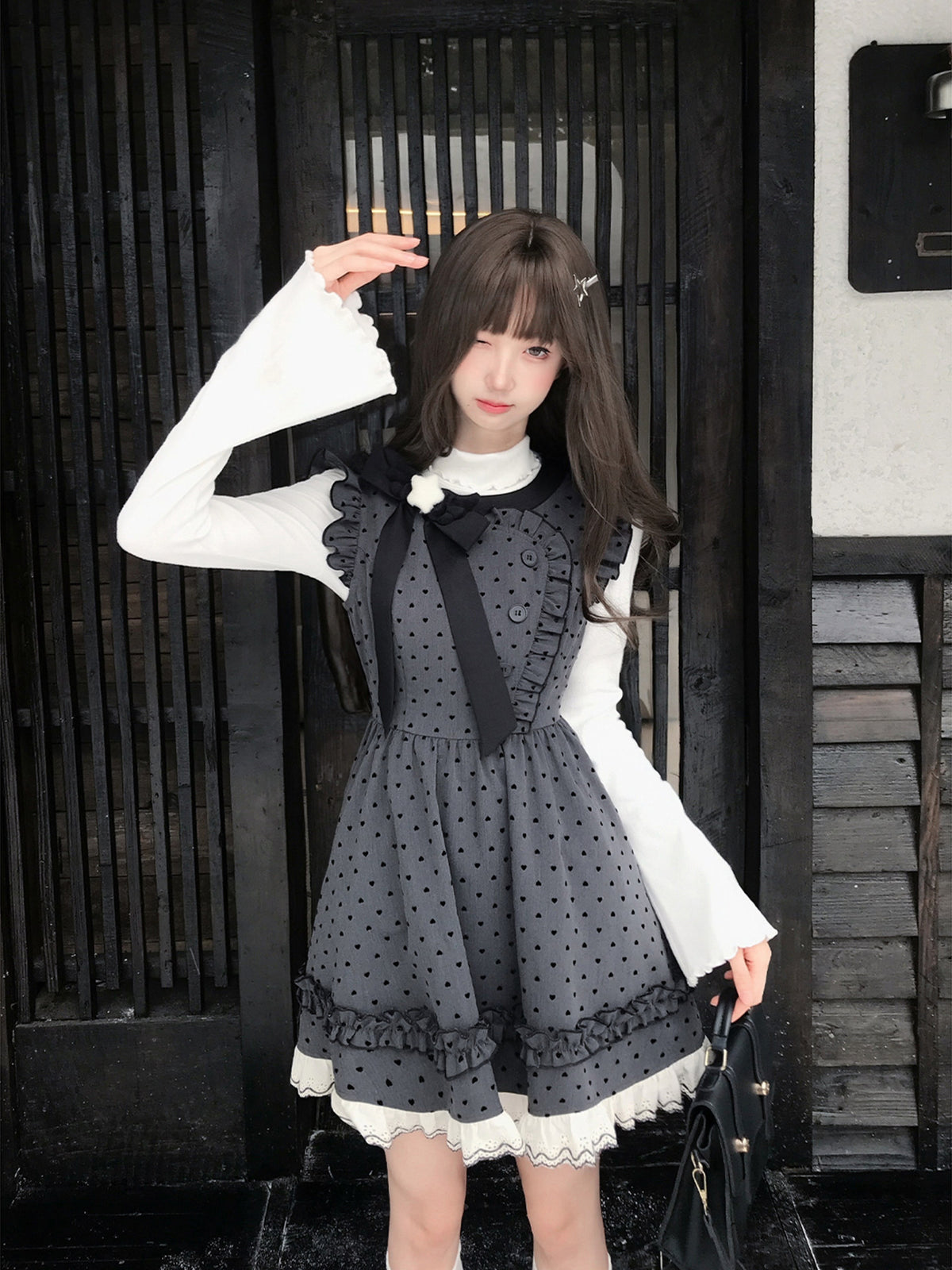 Polka Dot Ruffle Pinafore Dress LAL0234
