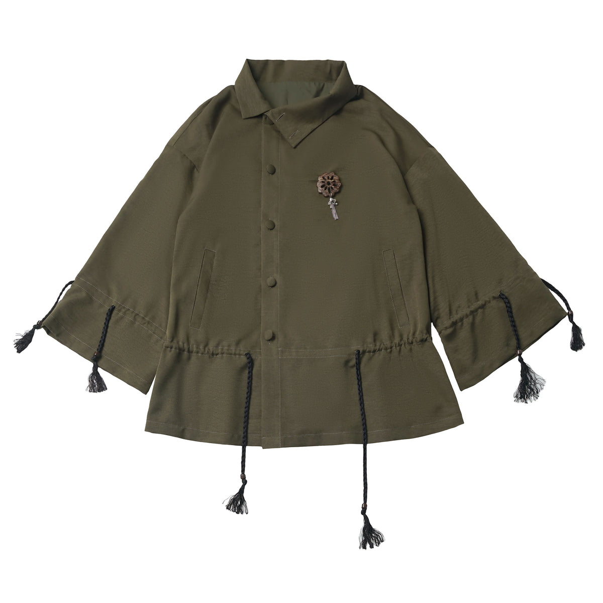 Chinese Style Asymmetric Button Tassel Coat PIN0057