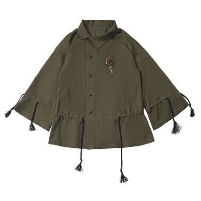 Chinese Style Asymmetric Button Tassel Coat PIN0057