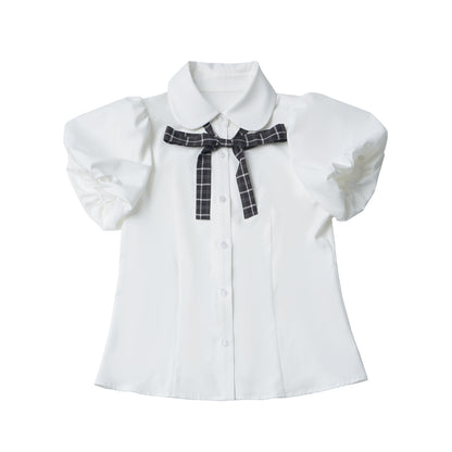 Preppy Embroidered Blouse And Suspender Skirt PIN0047