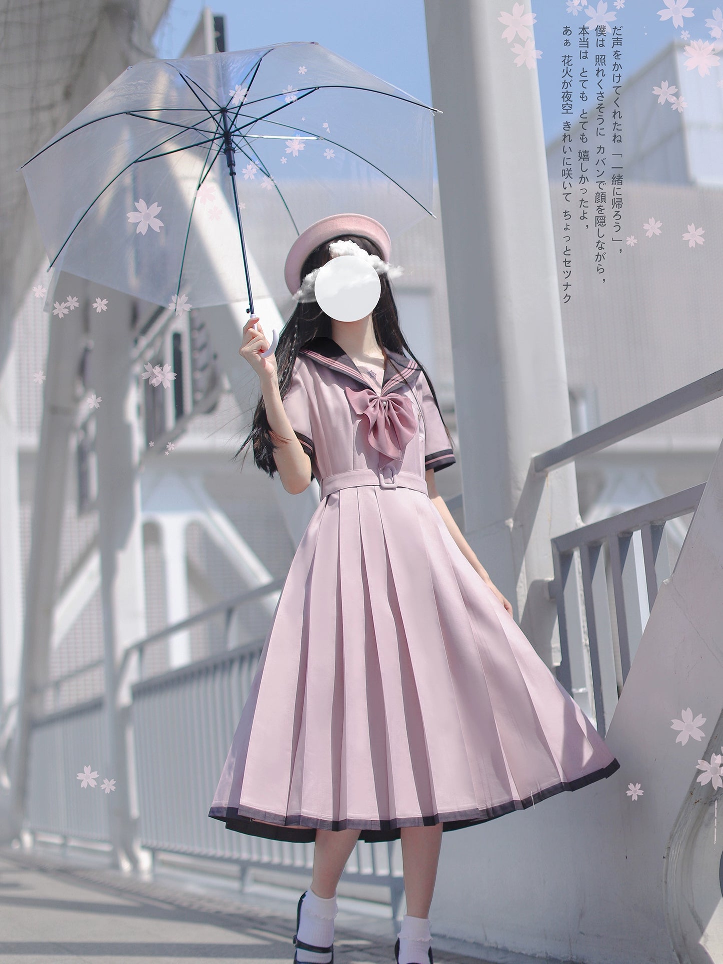 Gray Pink School Dress HUT0002