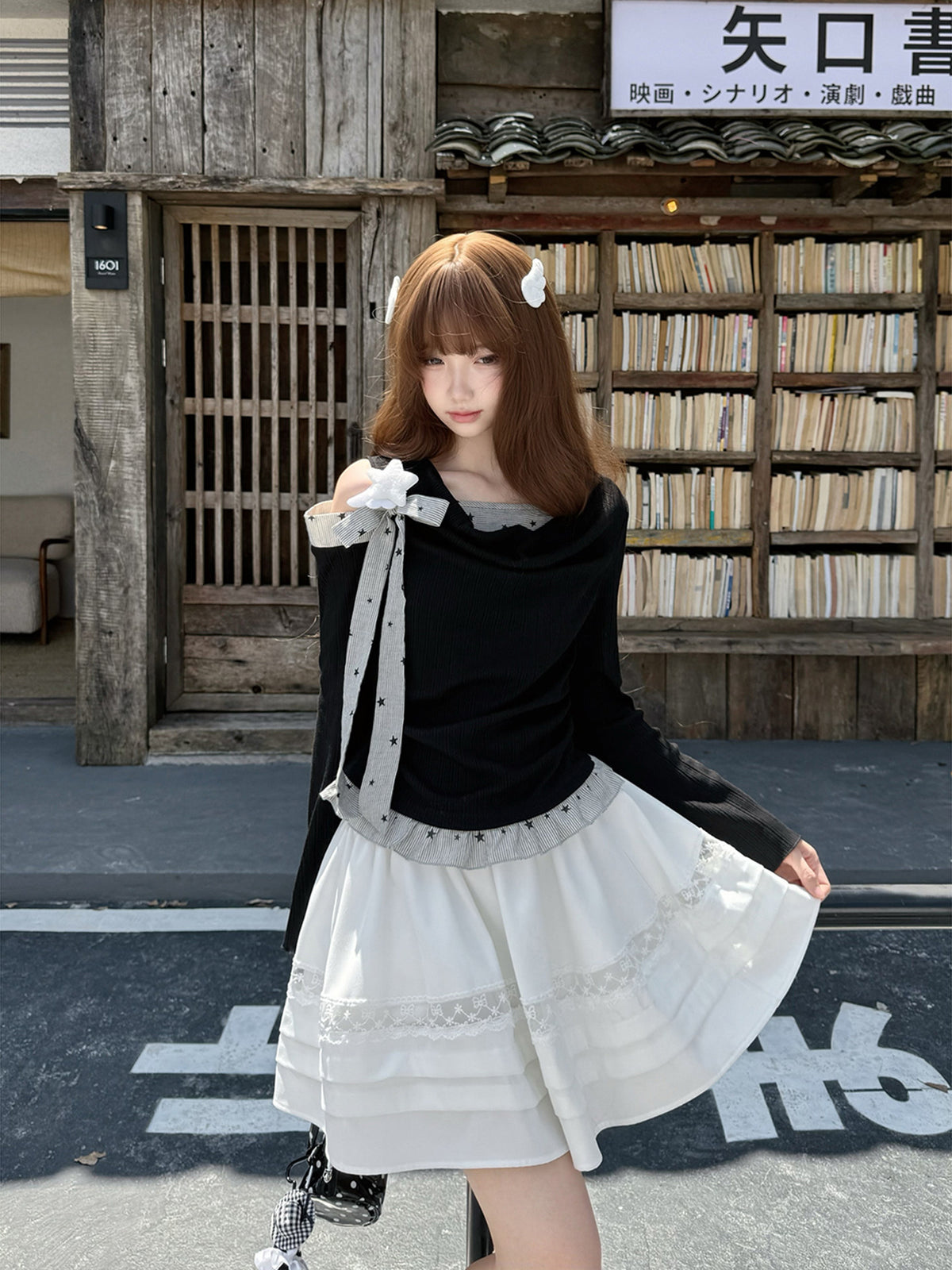 Off-Shoulder Ruffle Knit Top And Tiered Skirt LAL0153