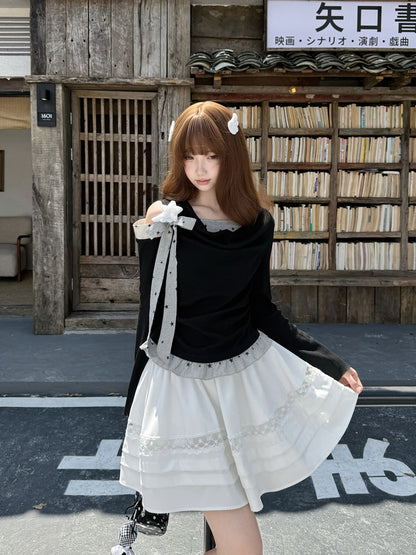 Off-Shoulder Ruffle Knit Top And Tiered Skirt LAL0153