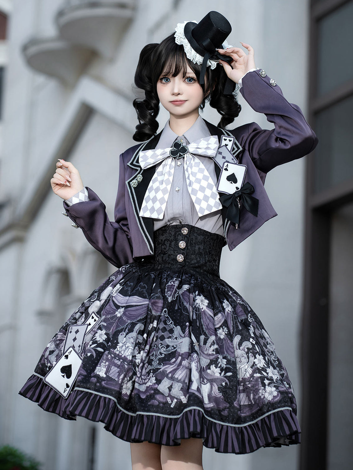 Gothic Card Print Jacket Skirt Set YOU0264