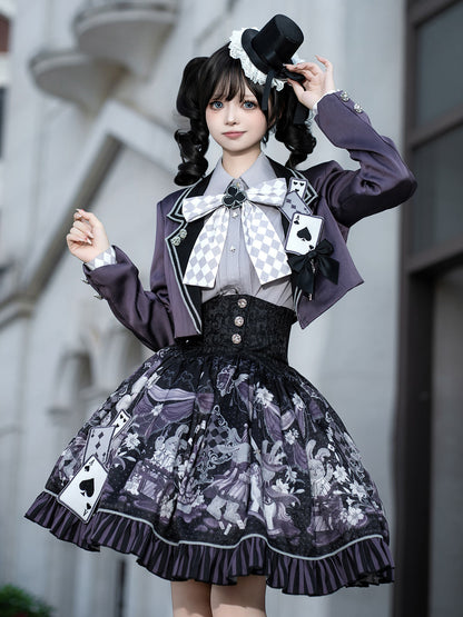 Gothic Card Print Jacket Skirt Set YOU0264