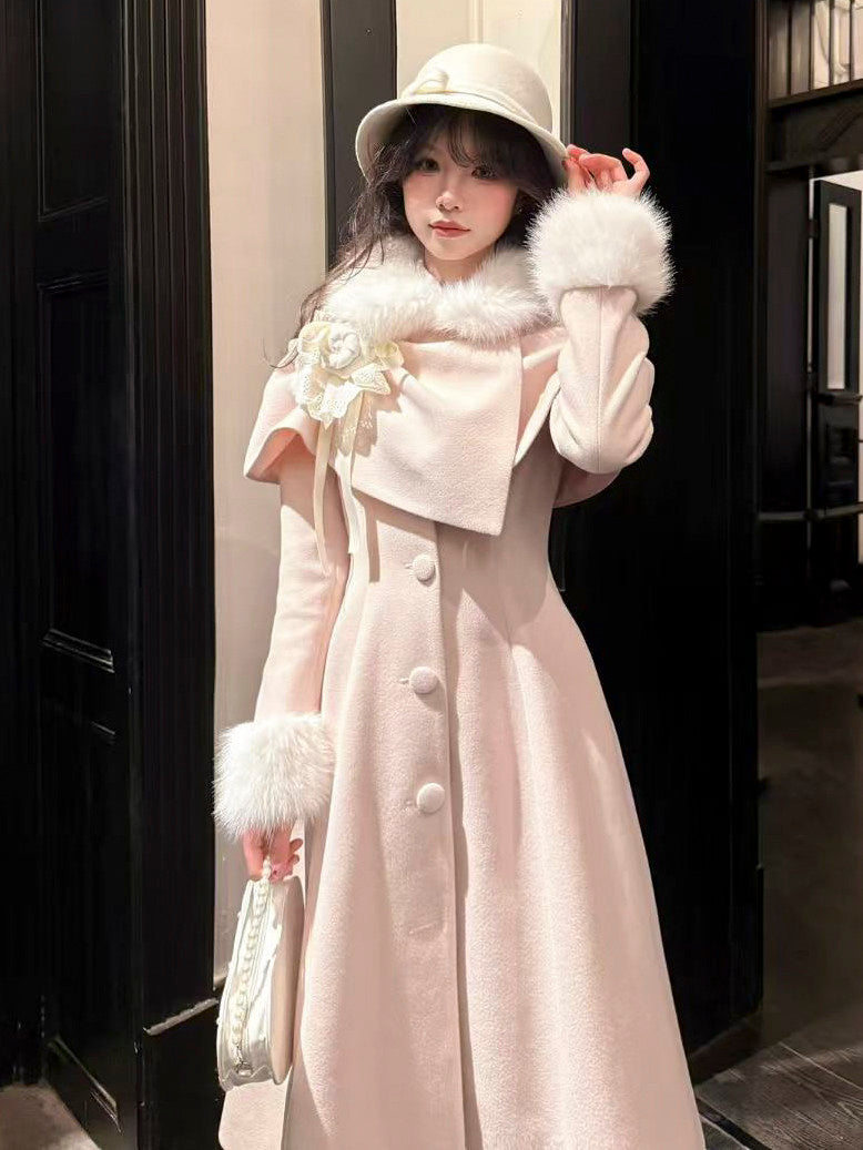 Fur Collar Cape Long Coat BEL0015