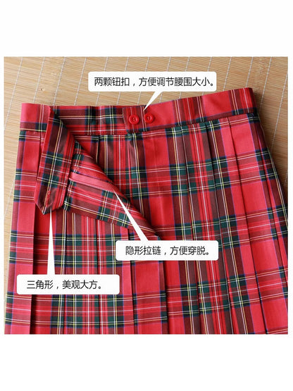 JKの制服チェックスカート、日本風の大学プリーツスカート、ミディスカート、ハイウエストのショートスカート、柔らかい女子学生制服、パフォーマンス衣装