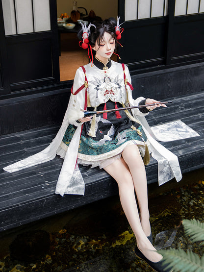 Chinese Style Crane Embroidered Cape Dress YOU0261