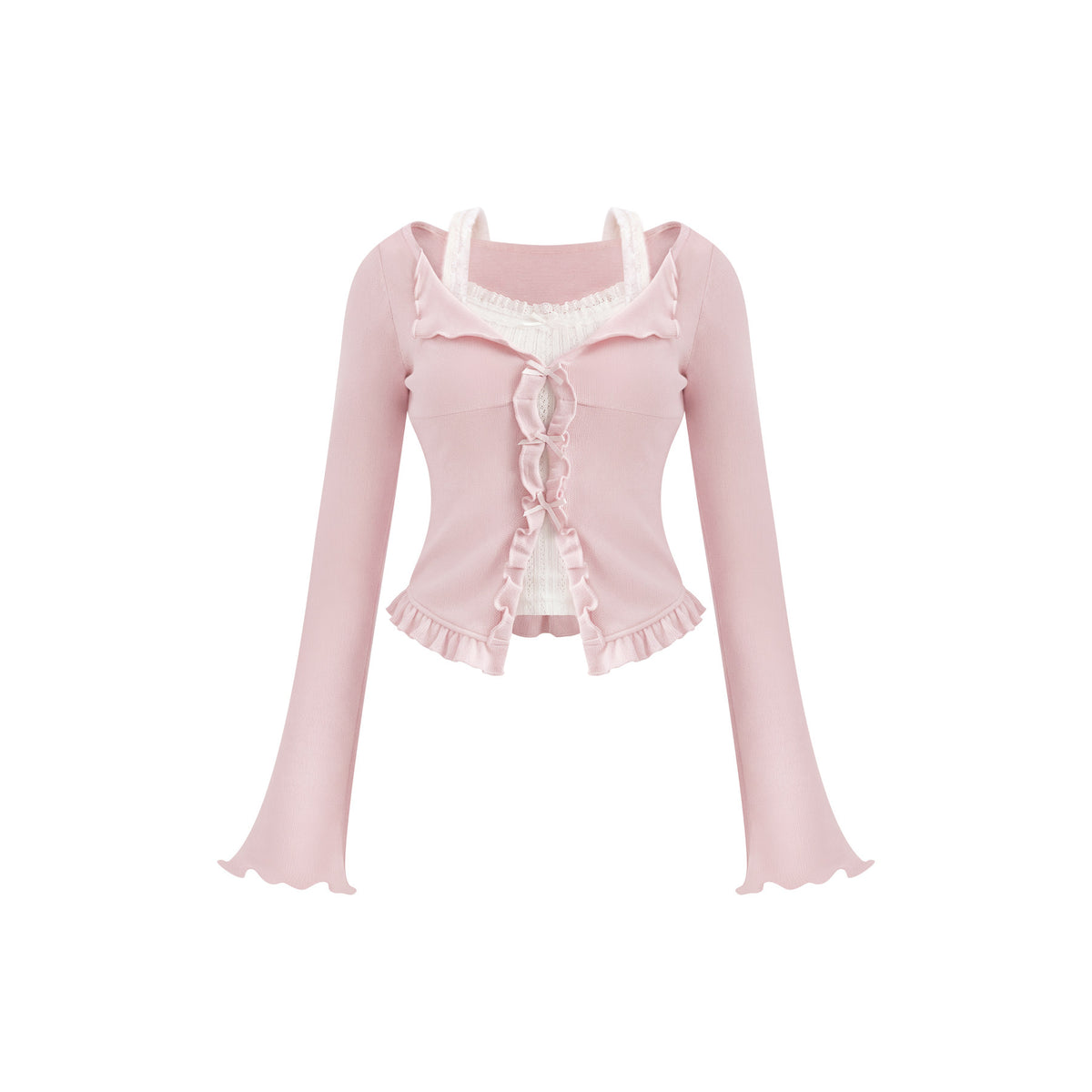 Pink Fitted Knit Top With Tiered Skirt Set SER0136